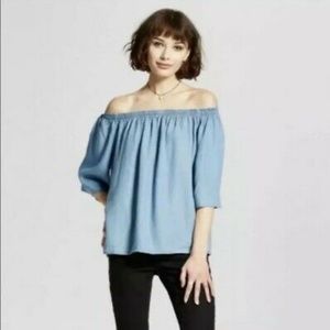 Off the Shoulder Chambray Blouse